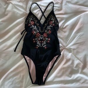 NWOT Xhilaration One Piece Embroidered Tie up Bathing Suit Size Small S